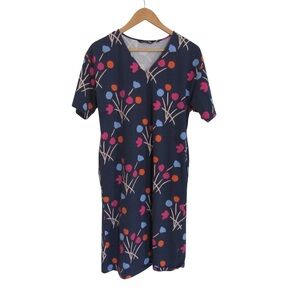 Uniqlo Marimekko Dress Floral Print Size XXS Navy Blue Short Sleeves V-Neck